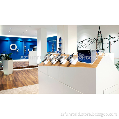 Cell phone concept store interior decorative furnitures wooden display cabinets